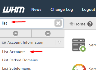 WHM List accounts